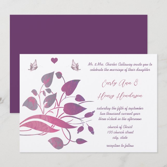 Invitaciones de boda florales de orquídea rosa y p (Anverso / Reverso)