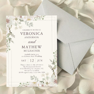 Invitaciones de boda florales de primavera de crem