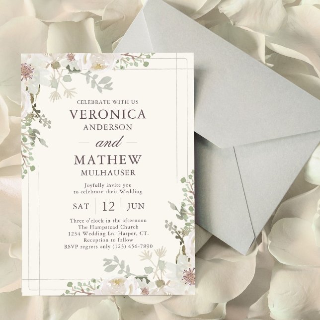 Invitaciones de boda florales de primavera de crem (Subido por el creador)