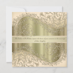Invitaciones de boda florales Eleant golden damask