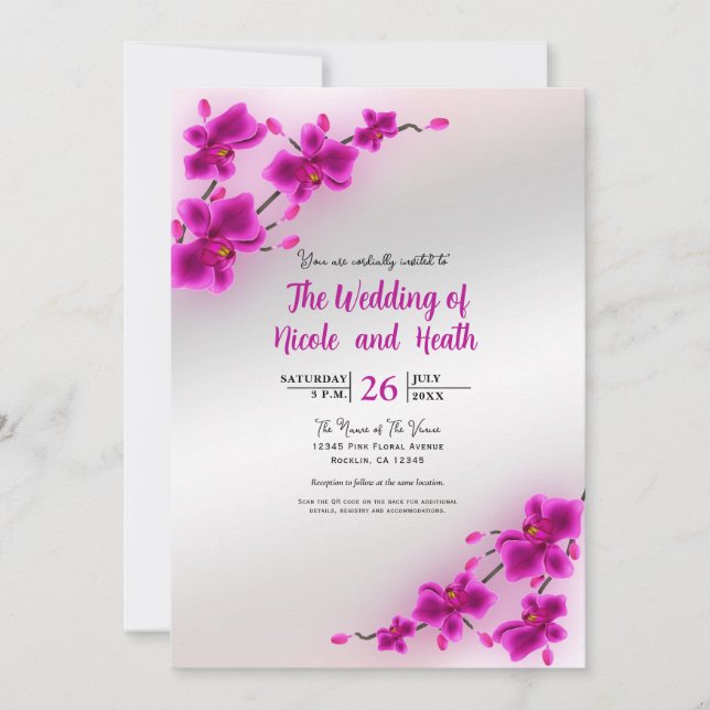 Invitaciones de boda florales elegantes con flores (Anverso)