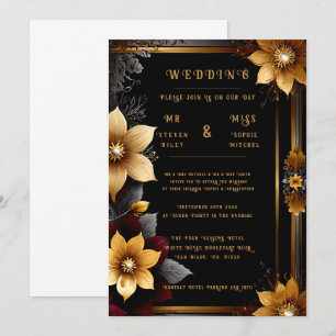 Invitaciones de Boda Florales Elegantes de Oro y P