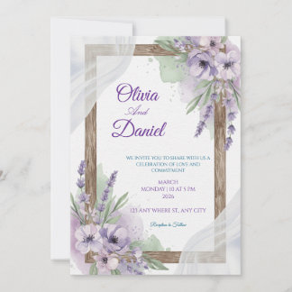 Invitaciones de boda florales lavanda púrpura