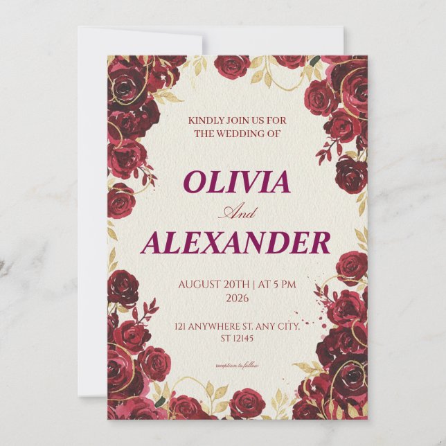 Invitaciones de boda florales lujo oscuro (Anverso)