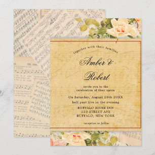Invitaciones de boda florales musicales vintage