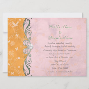 Invitaciones de Boda Florales Naranja Mandarina y