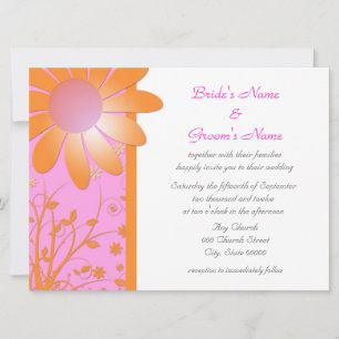 Invitaciones de boda florales rosa brillante y nar