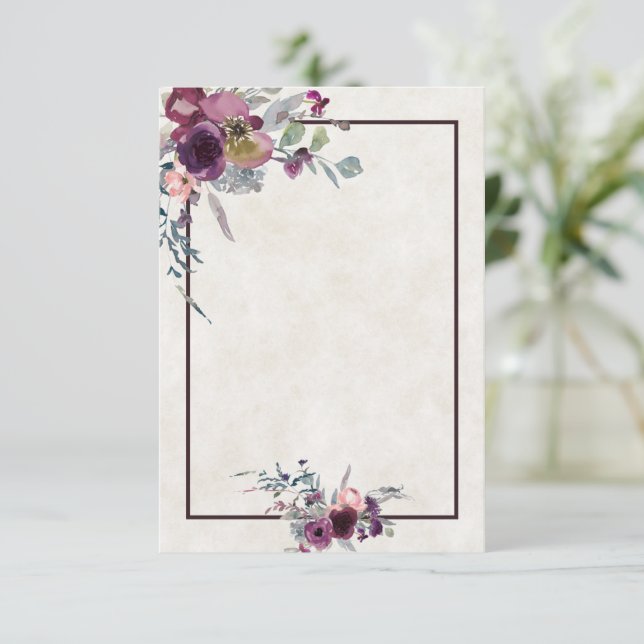 Invitaciones de boda florales rosa y Borgoña con p (Anverso de pie)