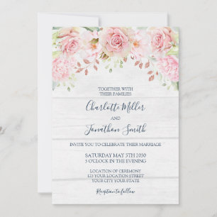 Invitaciones de boda florales rosadas rústicas de 