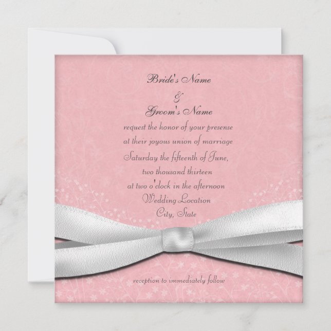 Invitaciones de boda florales rosadas y blancas (Anverso)