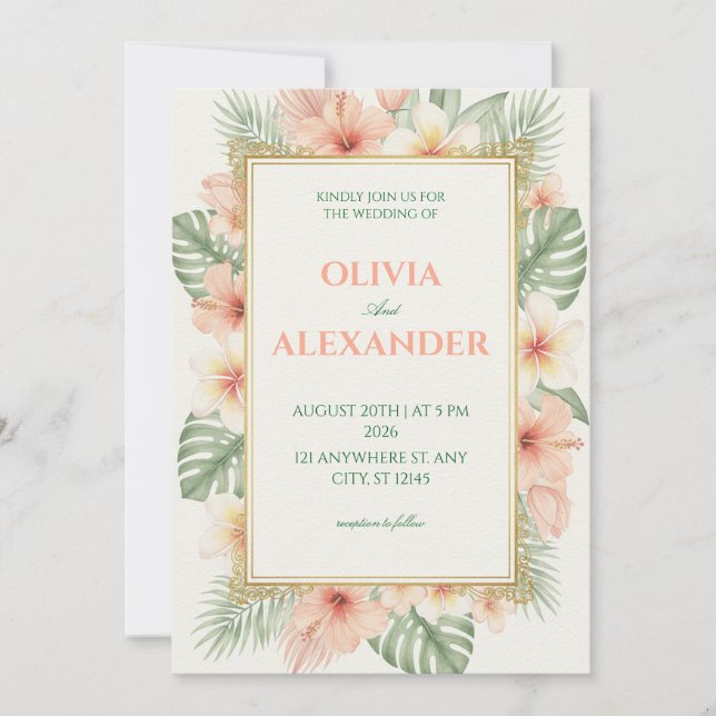 Invitaciones de Boda Florales Suaves Tropicales (Anverso)
