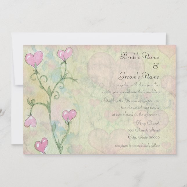 Invitaciones de boda flores corazón acuarela linda (Anverso)
