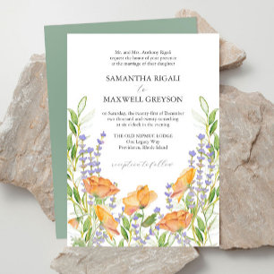 Invitaciones de boda formales de flores en acuarel