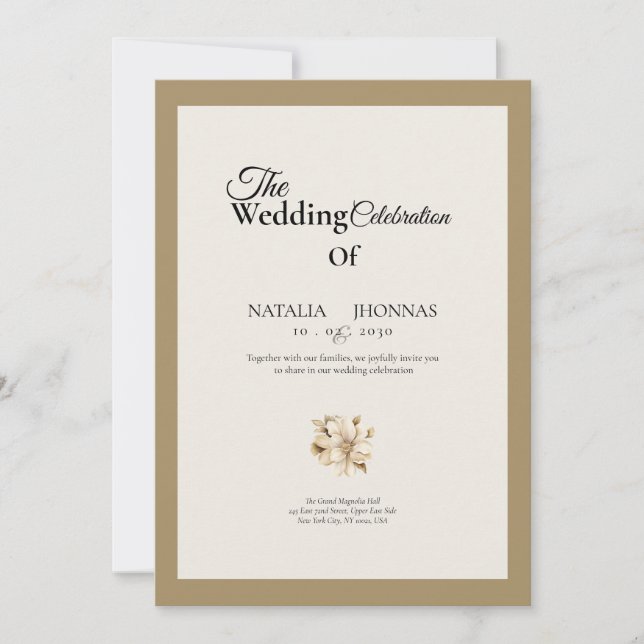 invitaciones de boda formales rosa elegante beige (Anverso)