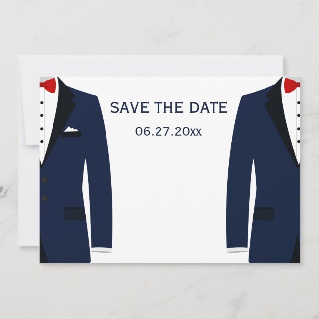 Invitaciones de boda gay azul y blanco Save The Da (Anverso)