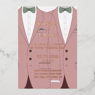 Invitaciones de boda gay rosa real con lámina de o