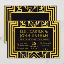 Invitaciones de Boda Geométrica de Oro y Negro