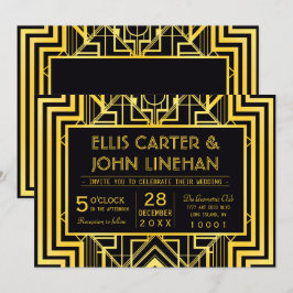 Invitaciones de Boda Geométrica de Oro y Negro