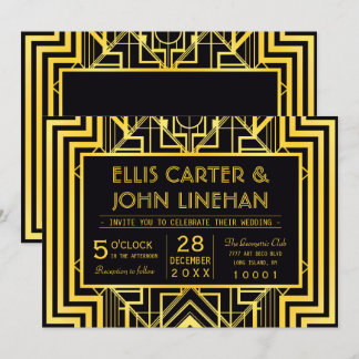 Invitaciones de Boda Geométrica de Oro y Negro
