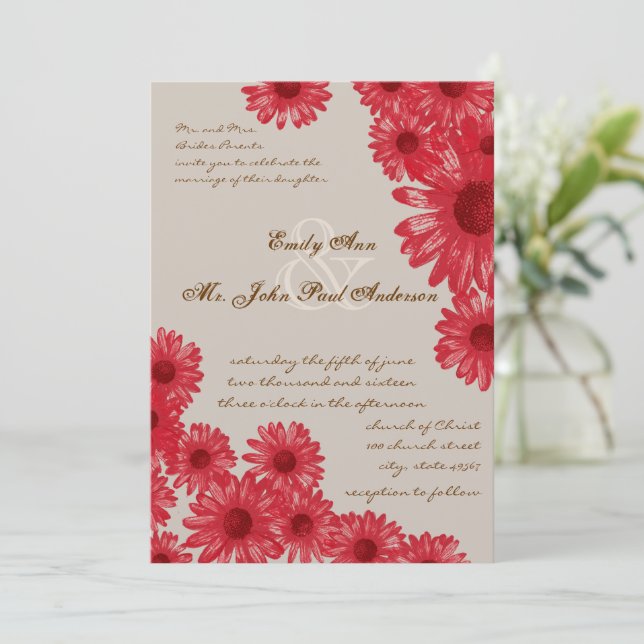 Invitaciones de boda Gerber Daisy (Anverso de pie)