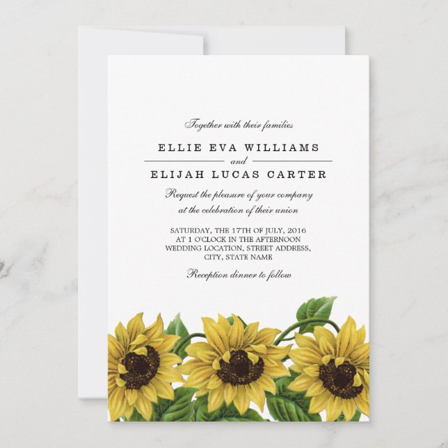 Invitaciones de boda girasoles vintage (Anverso)