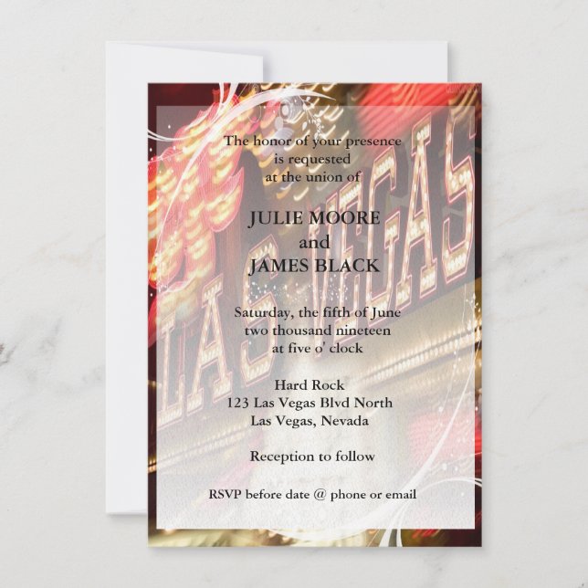 Invitaciones de boda glamurosas con luces de neón  (Anverso)
