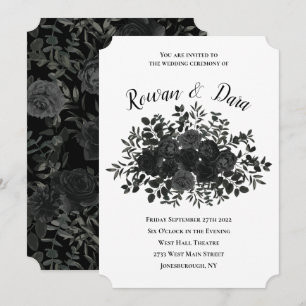 Invitaciones de boda góticas con rosa blanca y neg