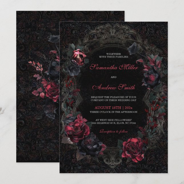 Invitaciones de Boda Góticas Victorianas Negras y  (Anverso / Reverso)