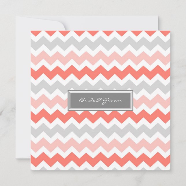 Invitaciones de boda Gray Coral Chevron (Anverso)