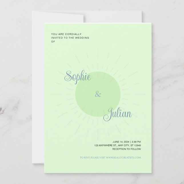 Invitaciones de boda Green Sunburst (Anverso)
