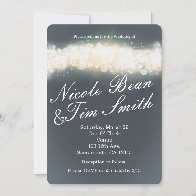 Invitaciones de boda Grey Sparkle Light Blast (Anverso)