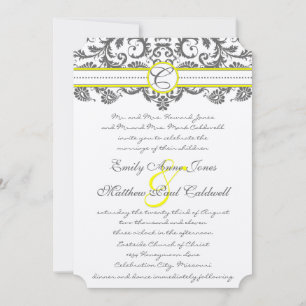 Invitaciones de boda grises carbón y amarillas