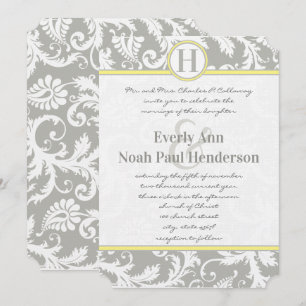 Invitaciones de boda grises carbón y amarillas