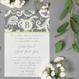 Invitaciones de boda grises carbón y amarillas