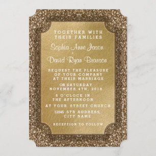 Invitaciones de boda   Hoja de oro e invitación Pu