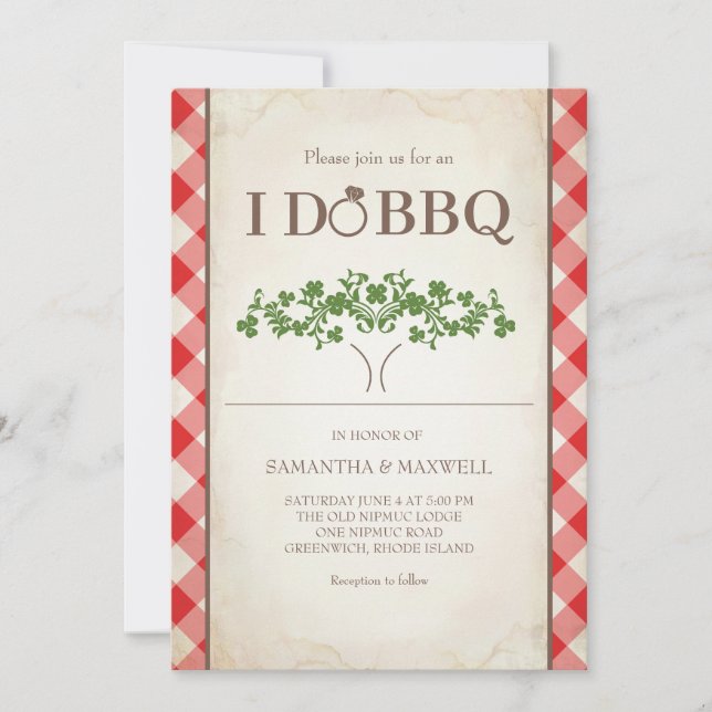 Invitaciones de boda I Do BBQ con patrón de cuadro (Anverso)