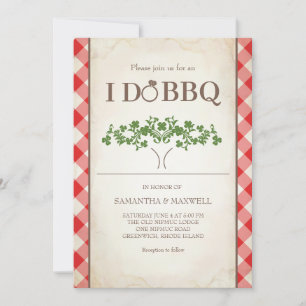Invitaciones de boda I Do BBQ con patrón de cuadro