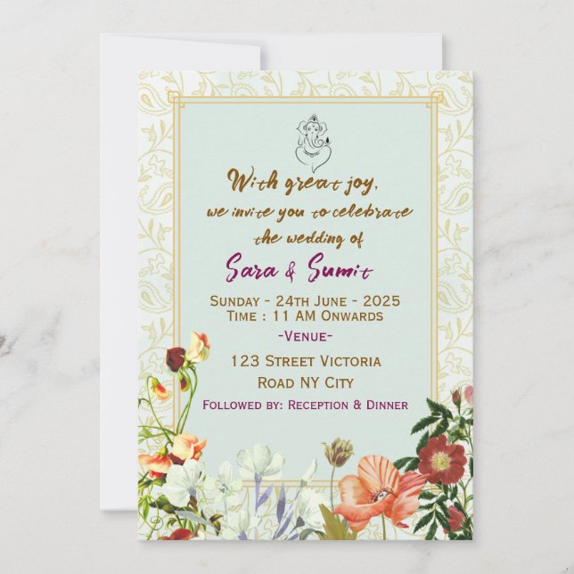 Invitaciones de boda india  (Anverso)