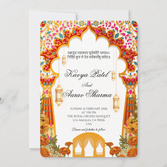 Invitaciones de boda india para EE. UU. (Anverso)