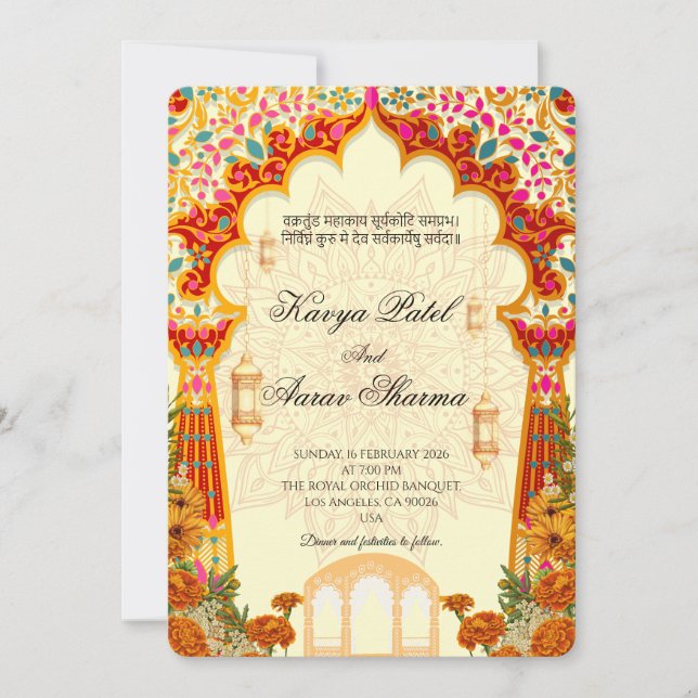 Invitaciones de boda india para EE. UU. (Anverso)