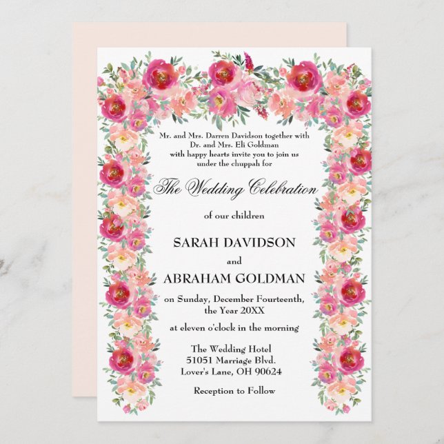 Invitaciones de Boda Judía Tradicionales - Chuppah (Anverso / Reverso)