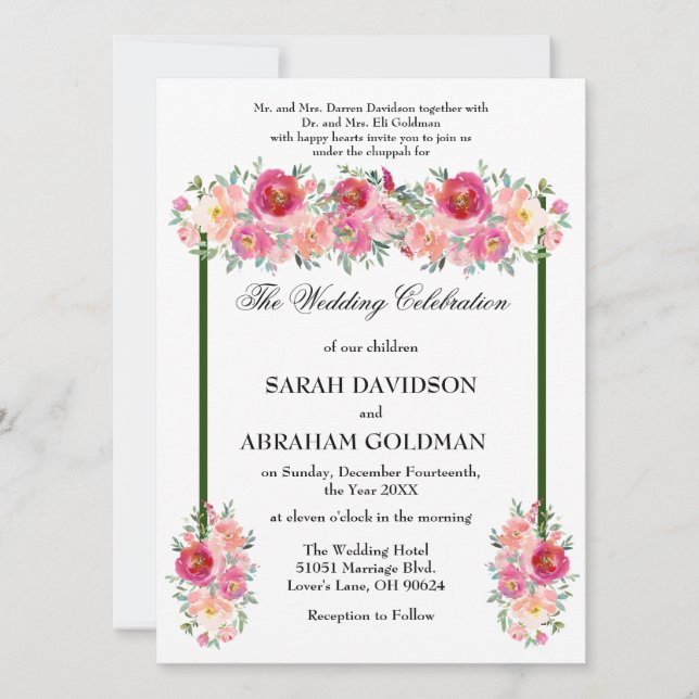 Invitaciones de Boda Judía Tradicionales - Rosa Ro (Anverso)