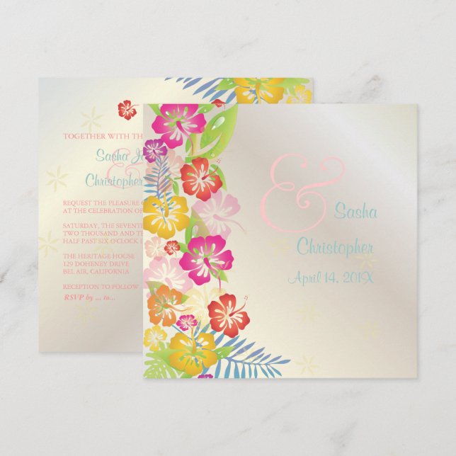 INVITACIONES DE BODA LEIS/LUAU/HIBISCUS (Anverso / Reverso)
