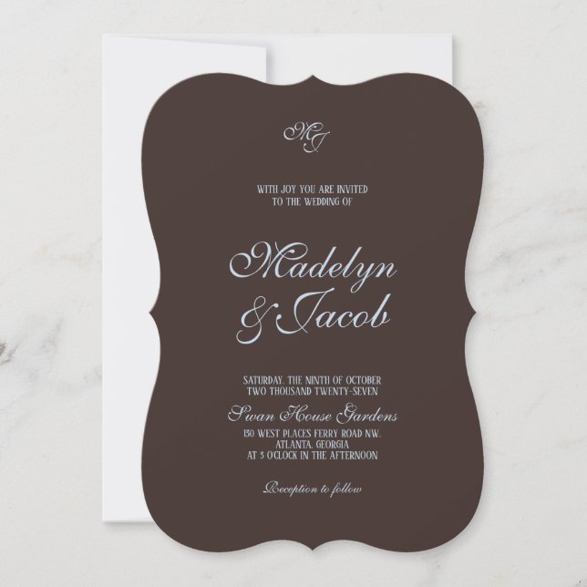 Invitaciones de boda marrones y azules (Anverso)