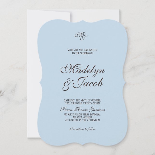 Invitaciones de boda marrones y azules (Anverso)