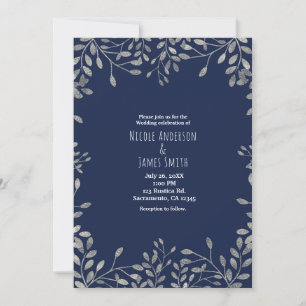 Invitaciones de boda modernas botánicas azul y pla