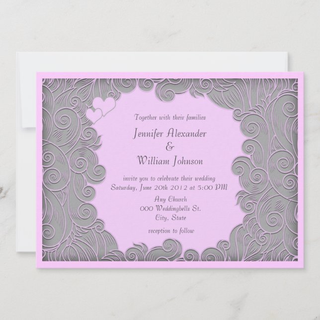 Invitaciones de boda modernas con remolinos de col (Anverso)