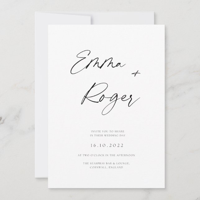 Invitaciones de boda modernas de caligrafía blanca (Anverso)