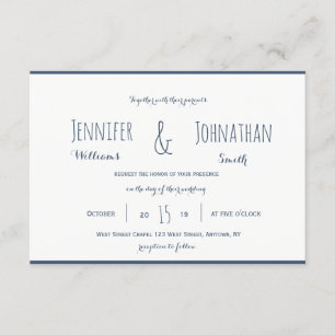Invitaciones de boda modernas de color azul marino