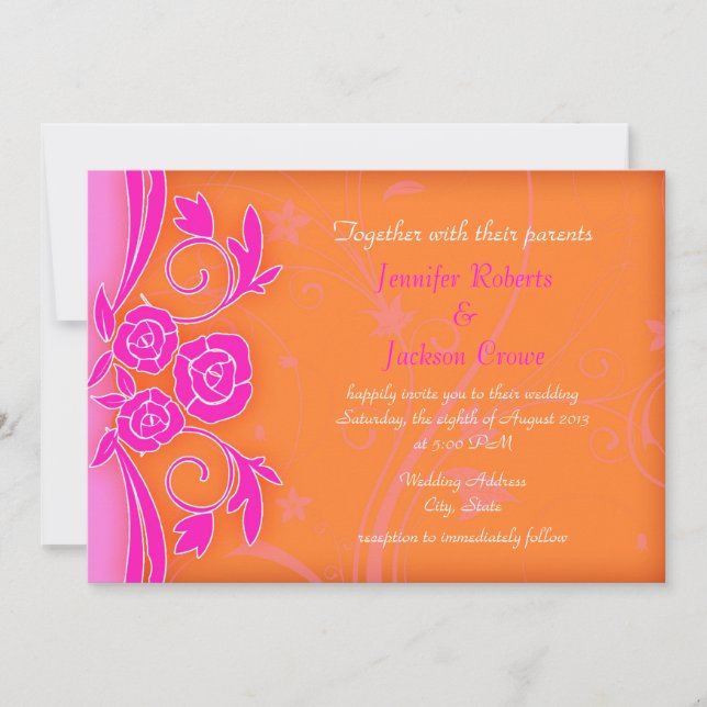Invitaciones de boda modernas de mandarina y rosa  (Anverso)